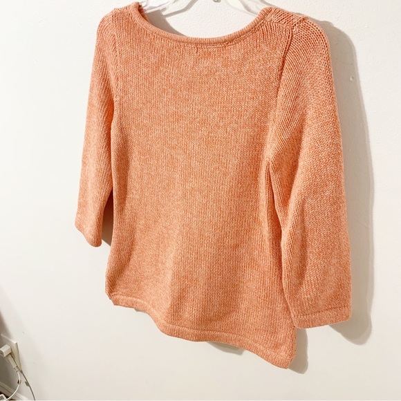 L. L. Bean 100% Cotton Three Quarter Sleeved Rounded Neckline Sweater Light 🍊🧡 - Picture 6 of 11